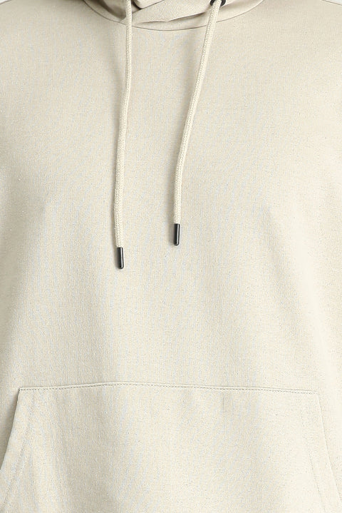 Açık Vizon Kapüşonlu Oversize Pamuklu Sweatshirt