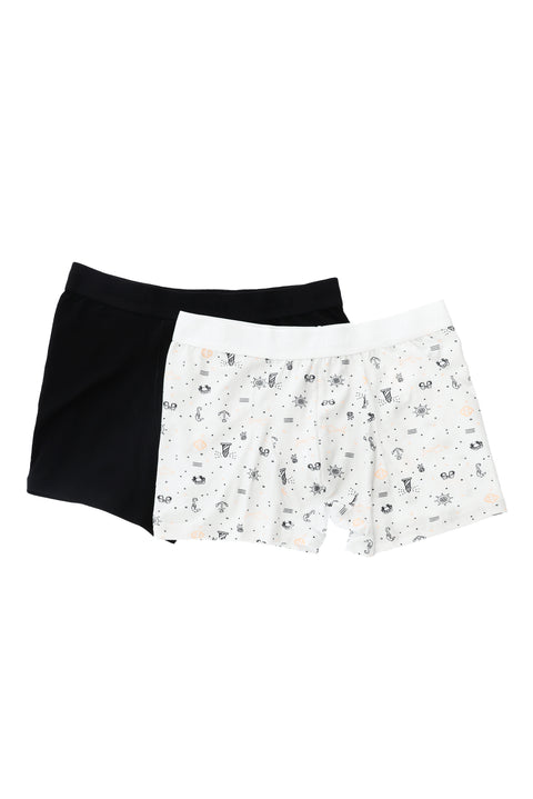 Black 2-Pack Patterned Cotton Supreme Boxer Set