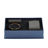 Dark Navy Blue 3-Piece Tie, Pocket Square, and Leather Bracelet Set