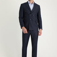 Dark Navy Melange 7 Drop Slim Fit Narrow Cut Double-Breasted Suit