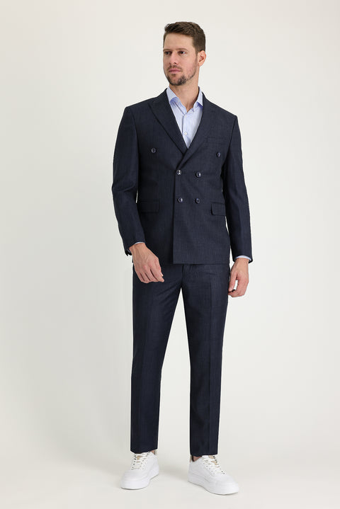 Dark Navy Melange 7 Drop Slim Fit Narrow Cut Double-Breasted Suit