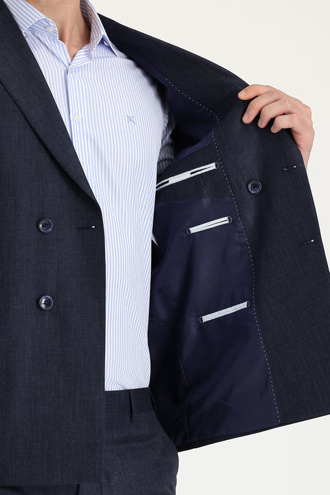 Dark Navy Melange 7 Drop Slim Fit Narrow Cut Double-Breasted Suit