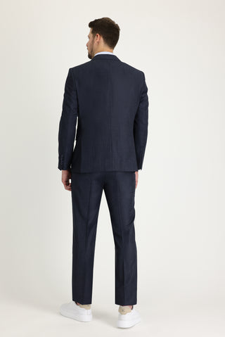  Koyu Lacivert Melanj 7 Drop Slim Fit Dar Kesim Kruvaze Takım Elbise