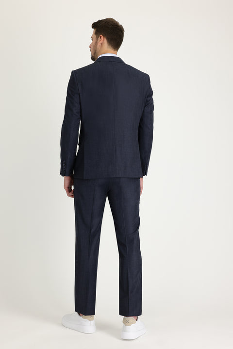 Dark Navy Melange 7 Drop Slim Fit Narrow Cut Double-Breasted Suit
