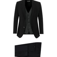 Black 7 Drop Slim Fit Narrow Cut Suit with Vest