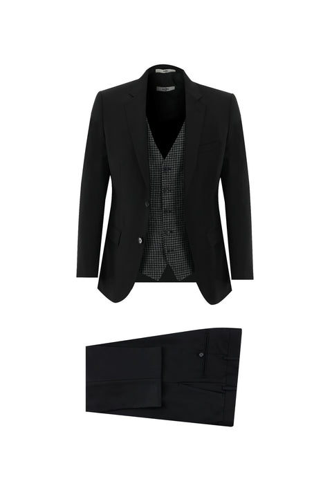 Black 7 Drop Slim Fit Narrow Cut Suit with Vest