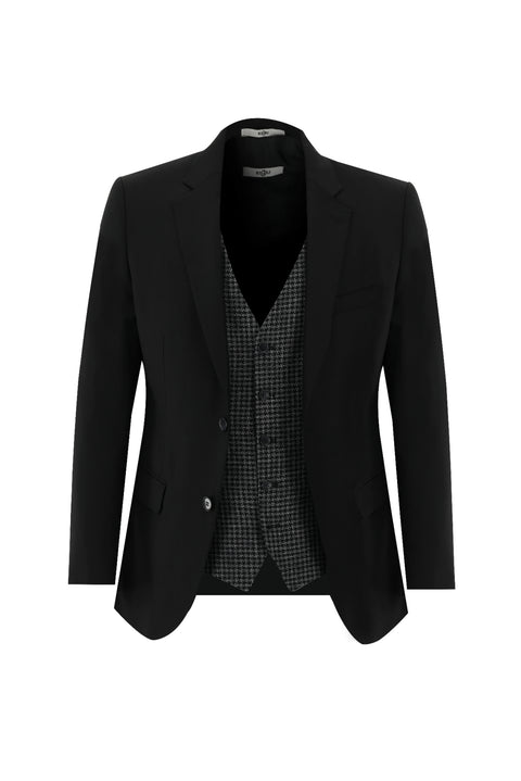 Black 7 Drop Slim Fit Narrow Cut Suit with Vest