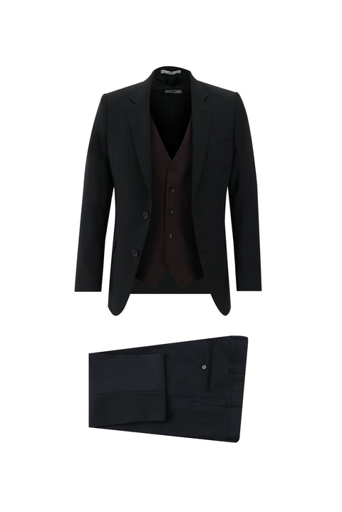 Light Black 7 Drop Slim Fit Narrow Cut Suit with Vest