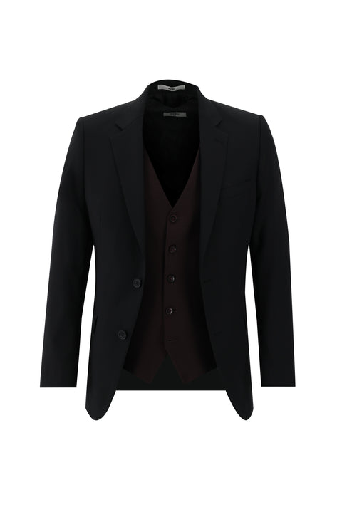 Light Black 7 Drop Slim Fit Narrow Cut Suit with Vest