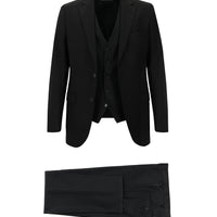 Black 6 Drop Regular Fit Standard Cut Suit with Vest