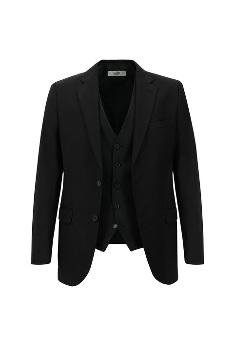 Black 6 Drop Regular Fit Standard Cut Suit with Vest