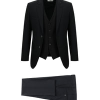 Black 7 Drop Slim Fit Narrow Cut Suit with Vest