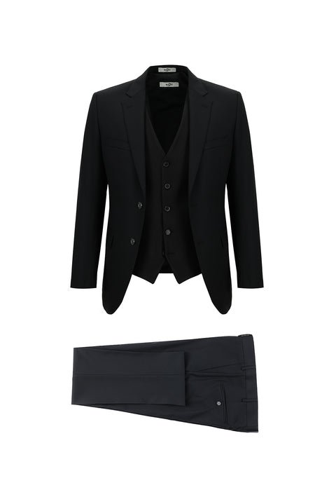 Black 7 Drop Slim Fit Narrow Cut Suit with Vest