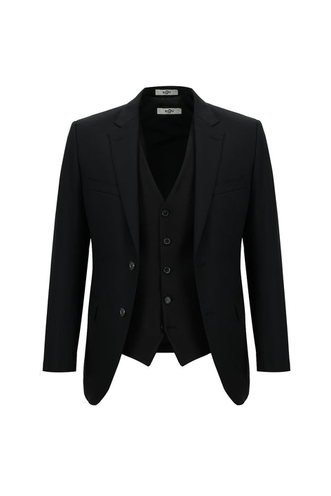 Black 7 Drop Slim Fit Narrow Cut Suit with Vest