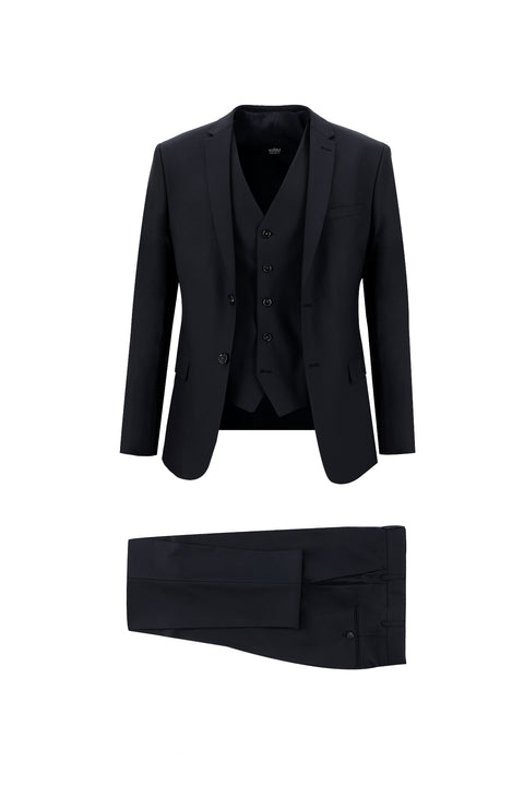 Black and Navy Blue 7 Drop Super Slim Fit Extra Narrow Cut Suit with Vest