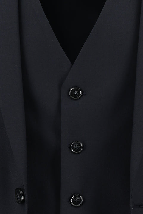 Black and Navy Blue 7 Drop Super Slim Fit Extra Narrow Cut Suit with Vest