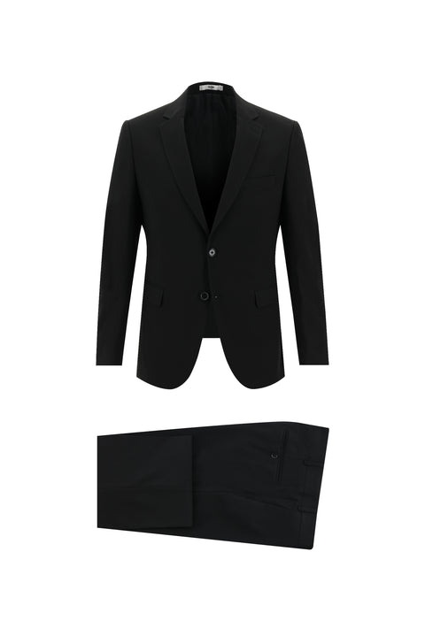 Black 6-Drop Regular Fit Standard Cut Wool Suit