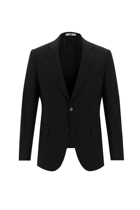 Black 6-Drop Regular Fit Standard Cut Wool Suit