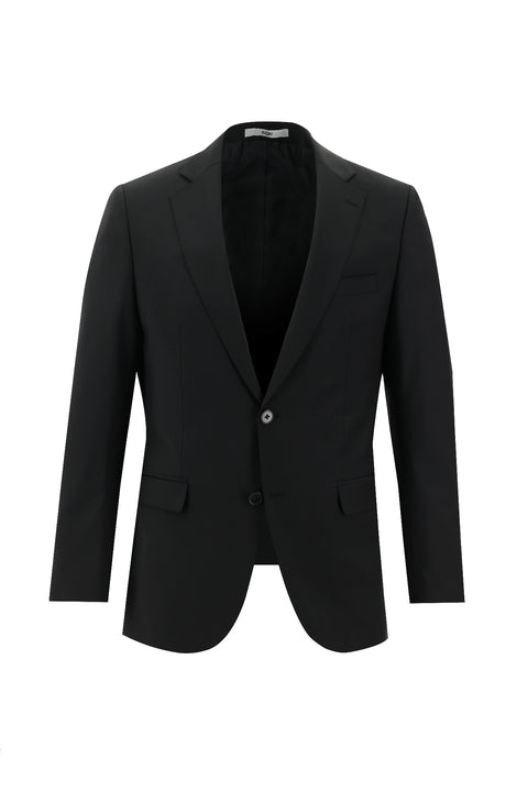 Black 6-Drop Regular Fit Standard Cut Wool Suit