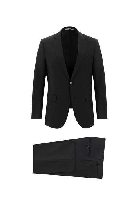 Black 6-Drop Regular Fit Standard Cut Wool Suit