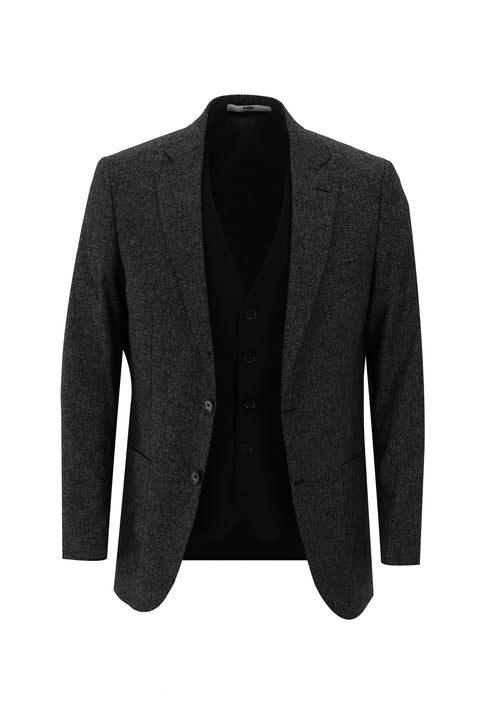 Black 6 Drop Regular Fit Standard Cut Suit with Vest