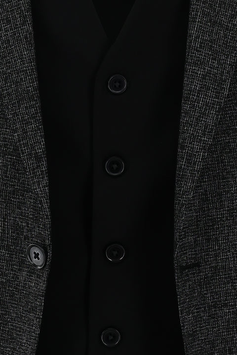 Black 6 Drop Regular Fit Standard Cut Suit with Vest