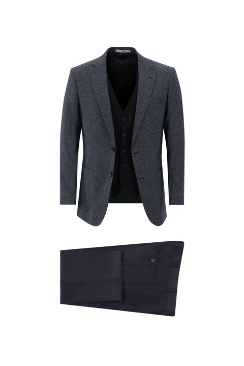 Medium Navy Blue 6 Drop Regular Fit Standard Cut Suit with Vest