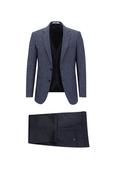 Navy Blue 6 Drop Regular Fit Standard Cut Suit with Vest