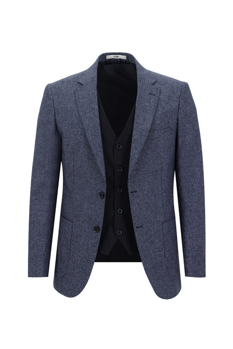 Navy Blue 6 Drop Regular Fit Standard Cut Suit with Vest