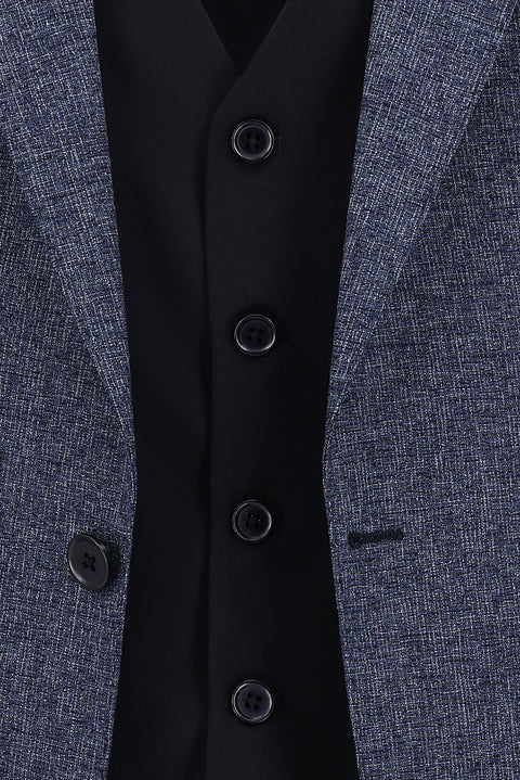 Navy Blue 7 Drop Slim Fit Narrow Cut Suit with Vest