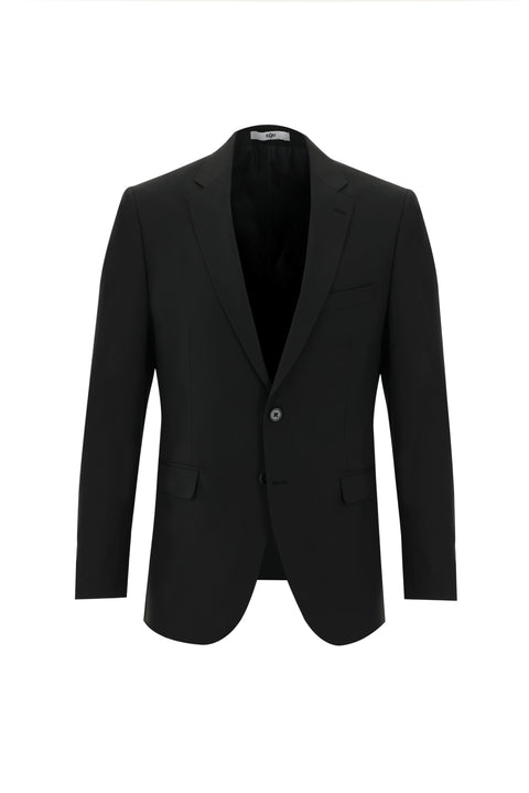 Black 6-Drop Regular Fit Standard Cut Wool Suit