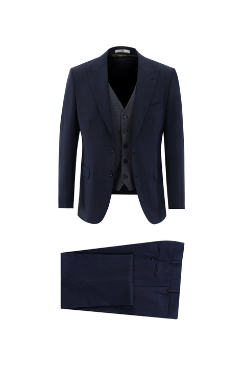 Dark Navy 7 Drop Slim Fit Narrow Cut Wool Combination Suit