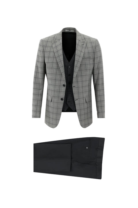 Medium Grey 6 Drop Regular Fit Standard Cut Wool Combination Vest Suit