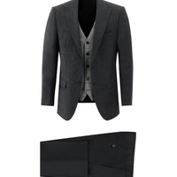 Black 6-Drop Regular Fit Standard Cut Wool Combination Vest Suit