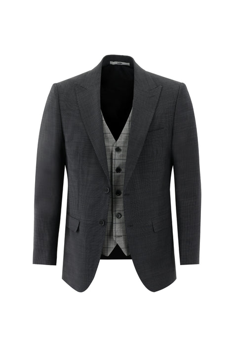 Black 6-Drop Regular Fit Standard Cut Wool Combination Vest Suit