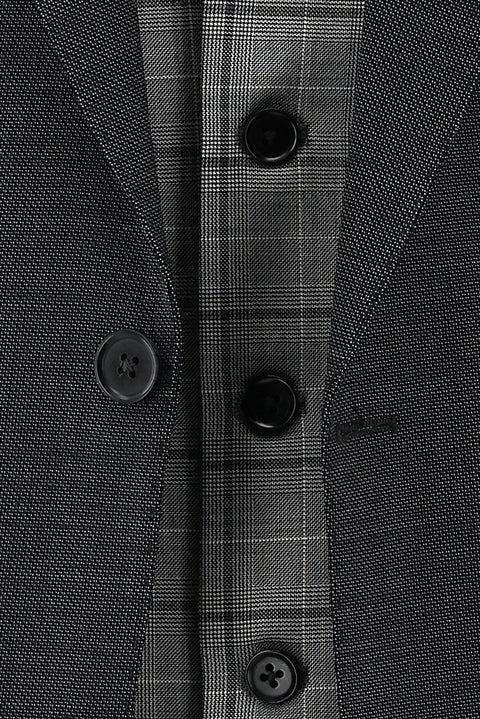 Black 6-Drop Regular Fit Standard Cut Wool Combination Vest Suit