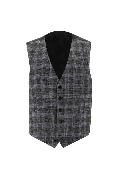 Navy Blue 6 Drop Regular Fit Linen Suit with Vest