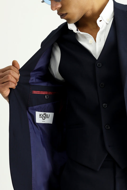Dark Navy 7 Drop Slim Fit Suit with Vest