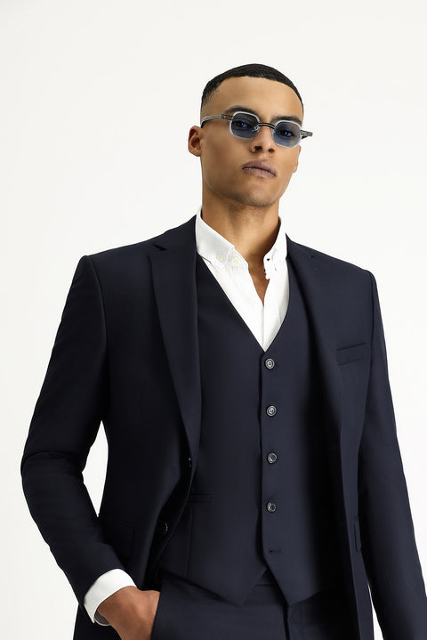 Dark Navy 7 Drop Slim Fit Suit with Vest