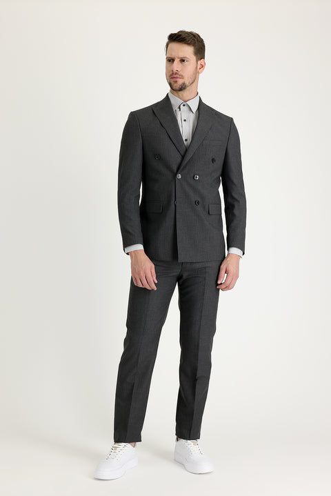 Medium Anthracite 7 Drop Slim Fit Striped Double-Breasted Suit