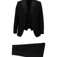 Black 7 Drop Slim Fit Narrow Cut Mono Collar Vest Tuxedo & Groom Suit