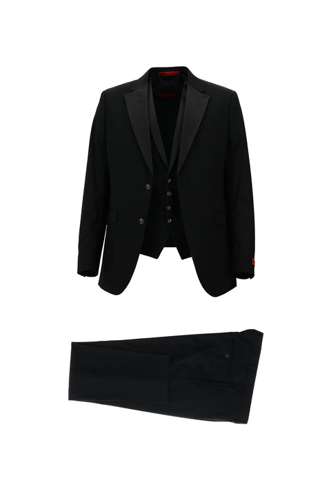 Black 7 Drop Slim Fit Narrow Cut Mono Collar Vest Tuxedo & Groom Suit