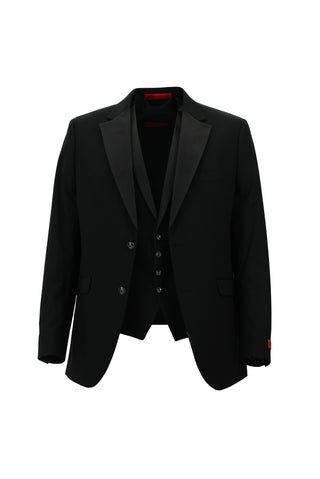 Siyah 7 Drop Slim Fit Dar Kesim Mono Yaka Yelekli Smokin & Damatlık