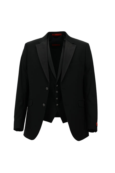 Black 7 Drop Slim Fit Narrow Cut Mono Collar Vest Tuxedo & Groom Suit