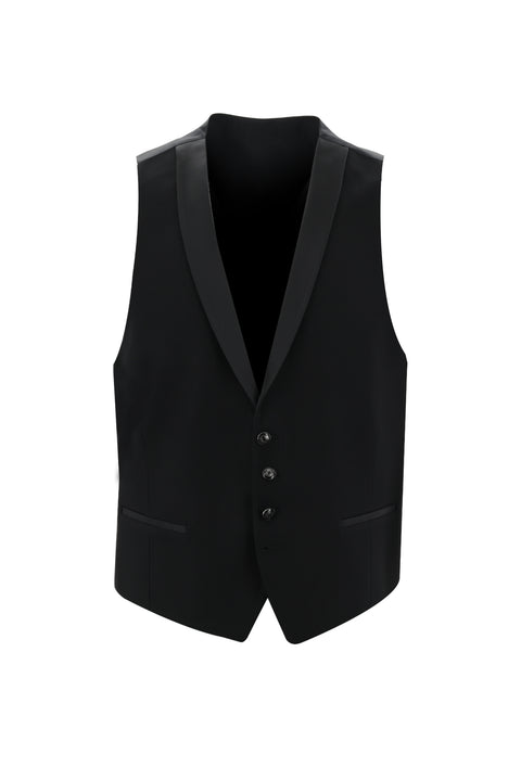 Siyah 7 Drop Slim Fit Dar Kesim Mono Yaka Yelekli Smokin & Damatlık