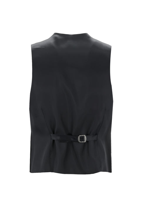 Siyah 7 Drop Slim Fit Dar Kesim Mono Yaka Yelekli Smokin & Damatlık