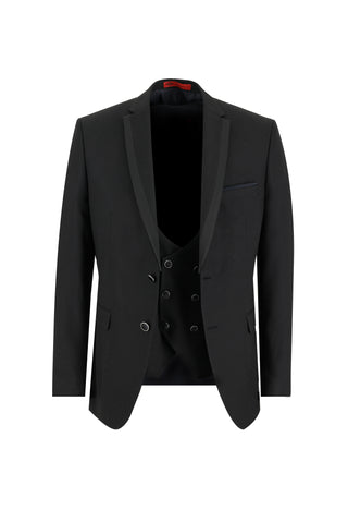  Siyah 7 Drop Slim Fit Dar Kesim Mono Yaka Yelekli Smokin & Damatlık