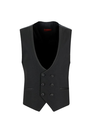  Siyah 7 Drop Slim Fit Dar Kesim Mono Yaka Yelekli Smokin & Damatlık