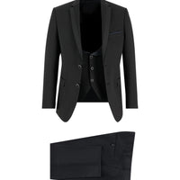 Black 7 Drop Slim Fit Narrow Cut Mono Collar Vest Tuxedo & Groom Suit