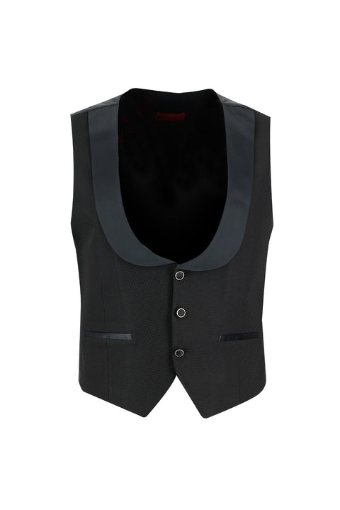 Black 7 Drop Slim Fit Narrow Cut Mono Collar Vest Tuxedo & Groom Suit